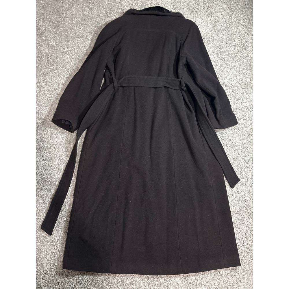 Vintage RZR Weather Wise Black 100% Wool Long Coat Faux Fur Collar Size 7/8 - Picture 8 of 8